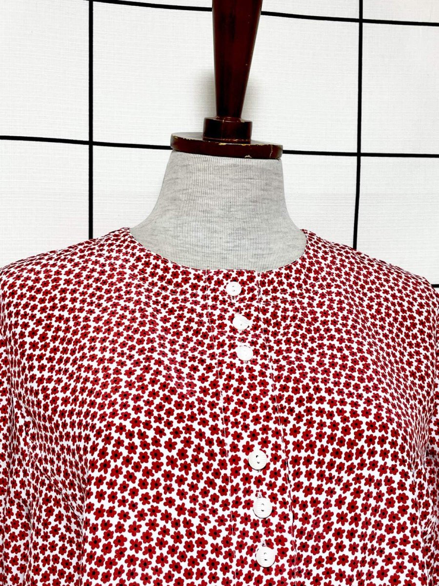 画像5: レトロポップフラワー 花柄 ノーカラー ヨーロッパ古着 シャツ ヴィンテージブラウス (5)