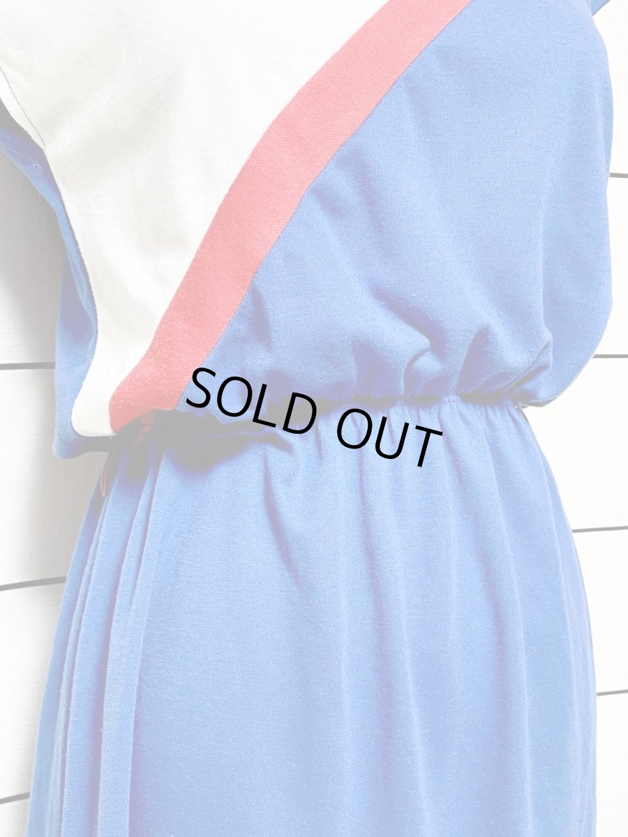 画像8: トリコロール 斜めストライプ ウエストゴム レトロ USA古着 ヴィンテージワンピース (8)