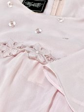画像10: 花刺繍 リボン フレア袖 ピンク レトロ USA古着 ヴィンテージワンピース (10)