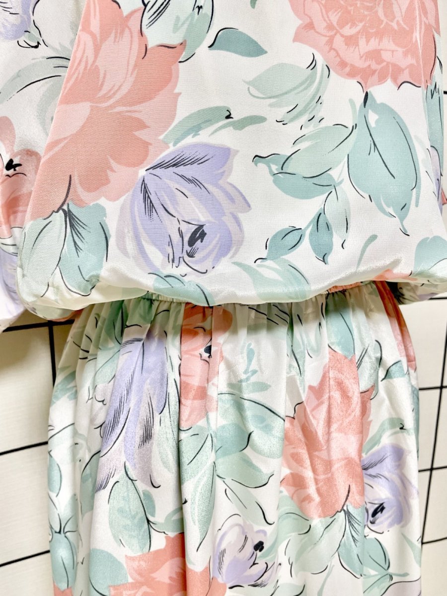 画像7: 花柄 ドルマンスリーブ ウエストゴム レトロ USA古着 ヴィンテージワンピース (7)