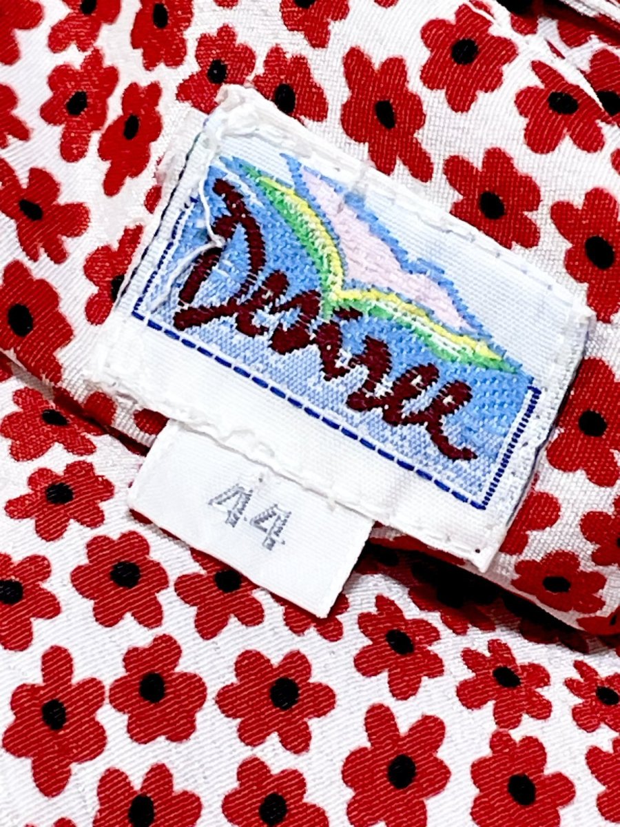 画像12: レトロポップフラワー 花柄 ノーカラー ヨーロッパ古着 シャツ ヴィンテージブラウス (12)