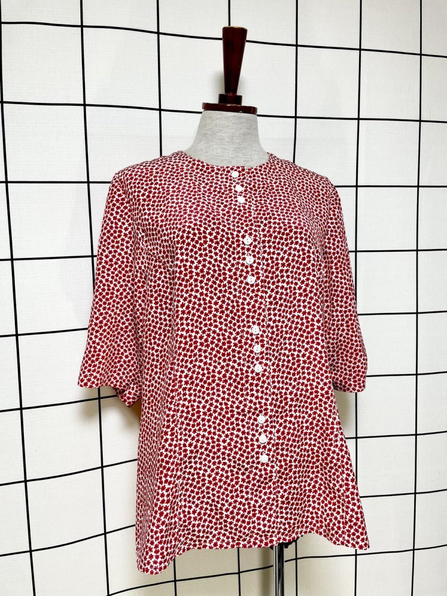 画像3: レトロポップフラワー 花柄 ノーカラー ヨーロッパ古着 シャツ ヴィンテージブラウス (3)