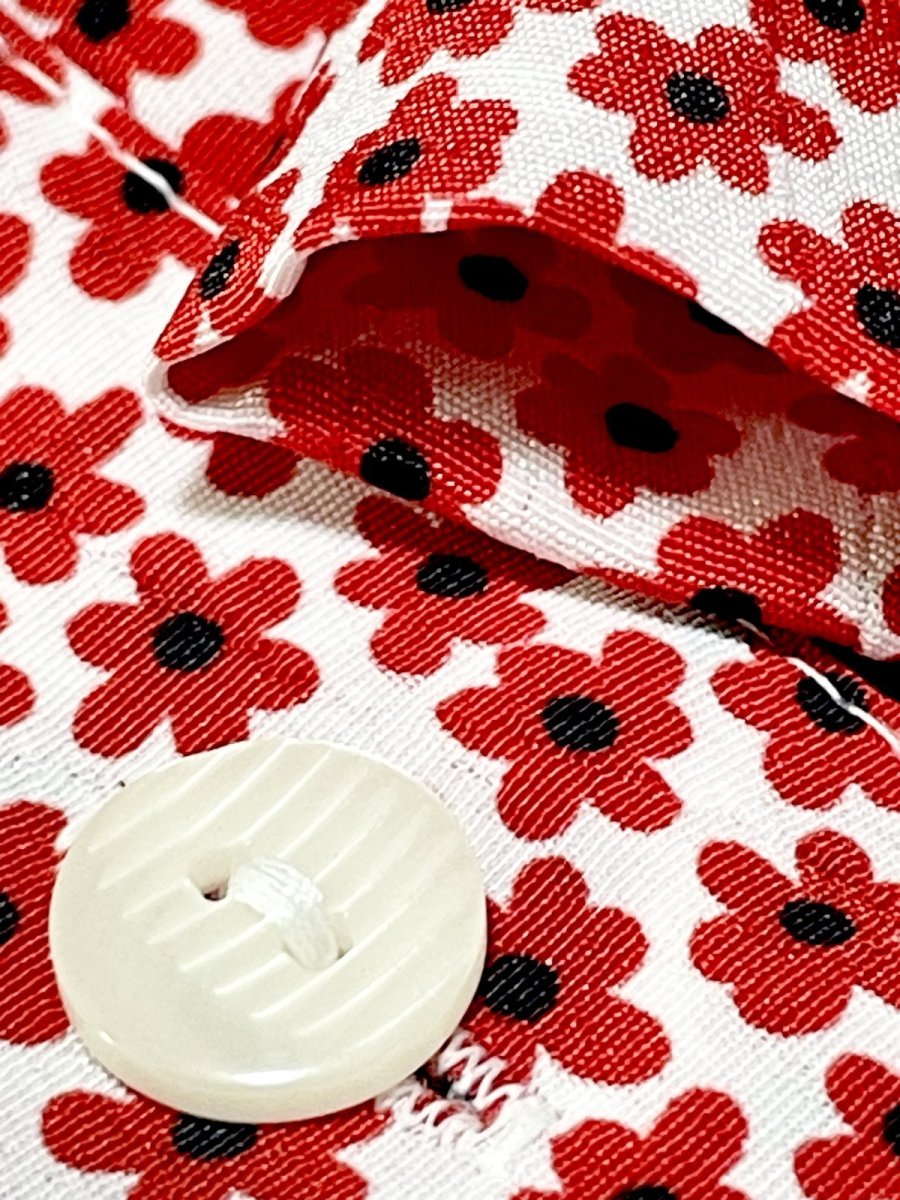 画像11: レトロポップフラワー 花柄 ノーカラー ヨーロッパ古着 シャツ ヴィンテージブラウス (11)