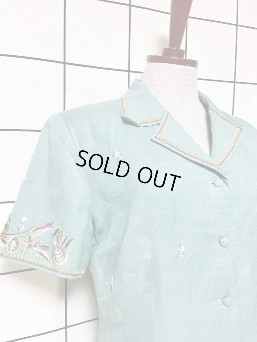 画像7: 花刺繍 前開き 半袖 レトロ USA古着 ヴィンテージワンピース (7)