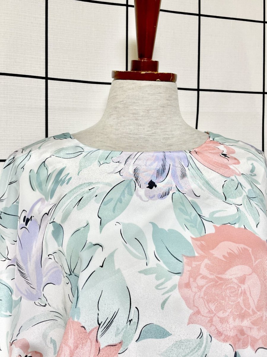 画像5: 花柄 ドルマンスリーブ ウエストゴム レトロ USA古着 ヴィンテージワンピース (5)