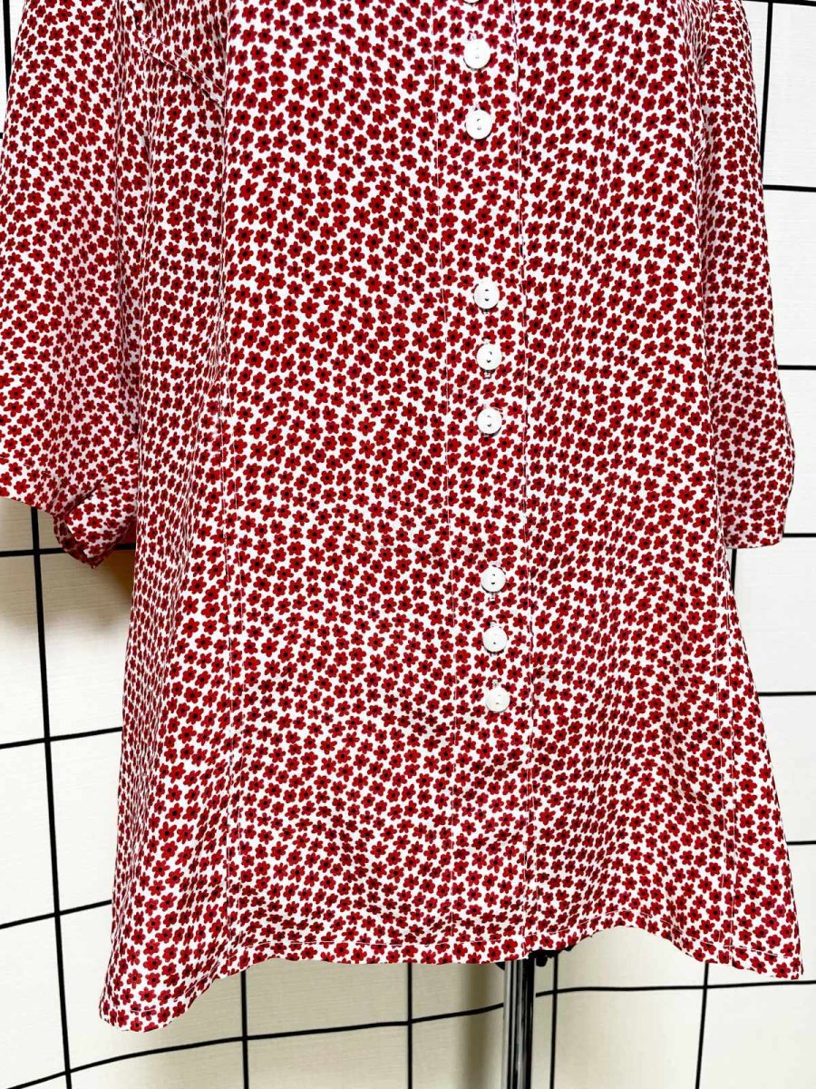 画像8: レトロポップフラワー 花柄 ノーカラー ヨーロッパ古着 シャツ ヴィンテージブラウス (8)