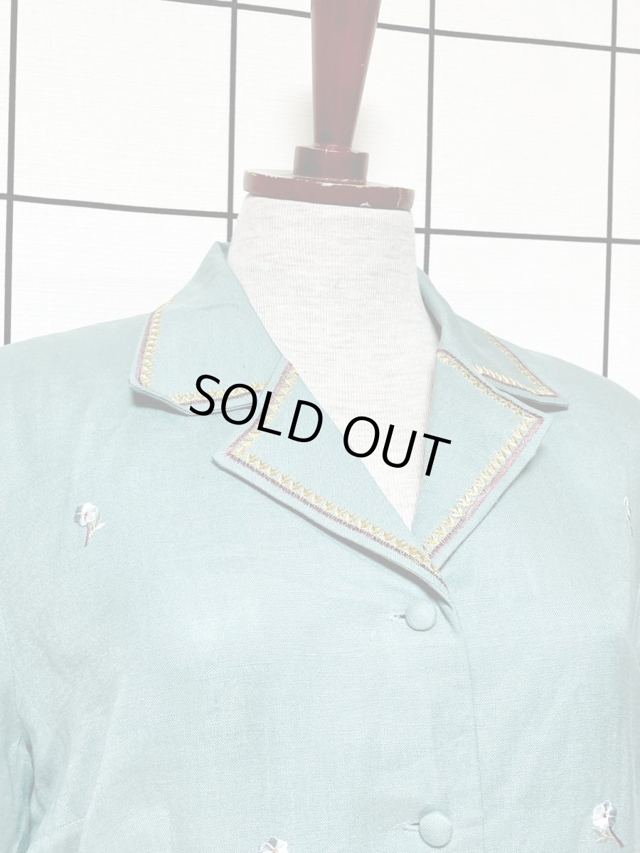 画像6: 花刺繍 前開き 半袖 レトロ USA古着 ヴィンテージワンピース (6)