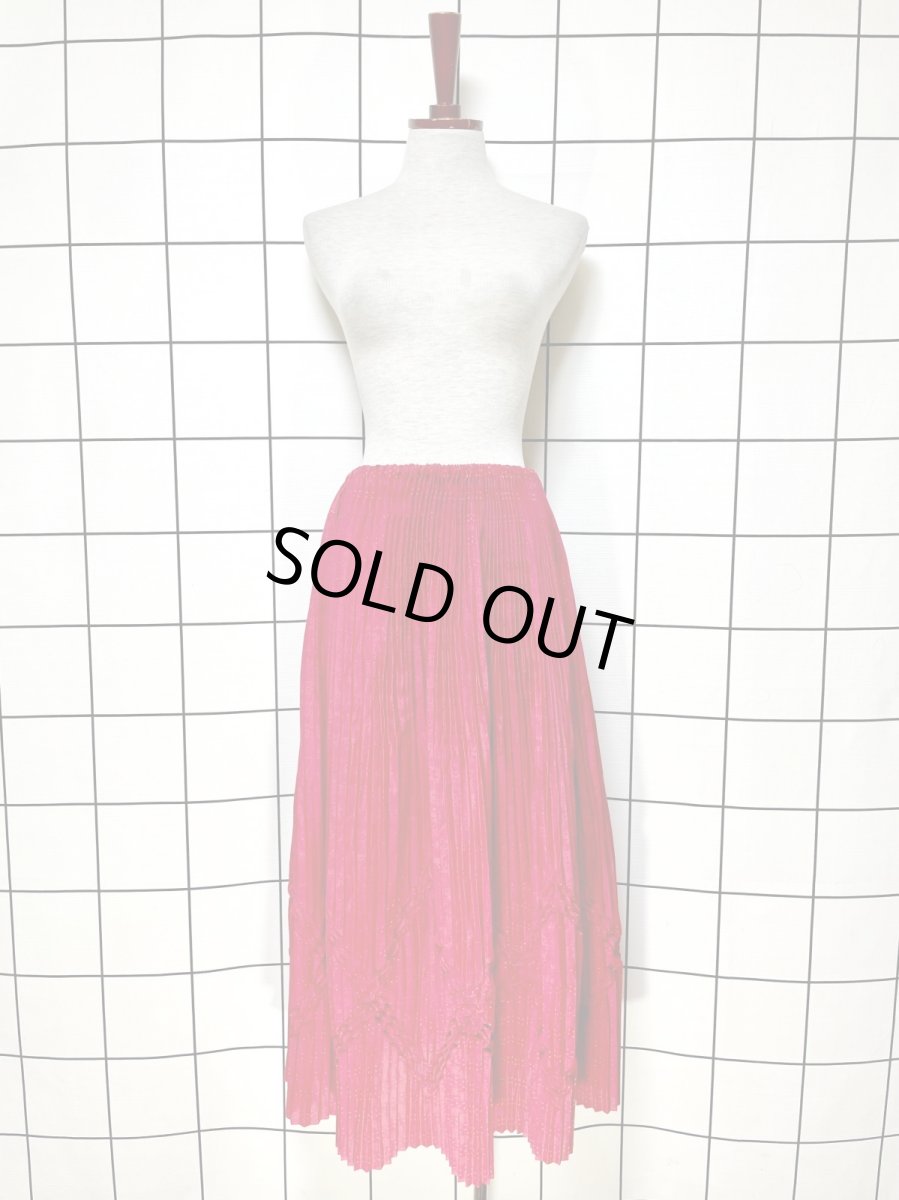 画像6: プリーツ レッド ウエストゴム レトロ USA古着 ヴィンテージスカート (6)