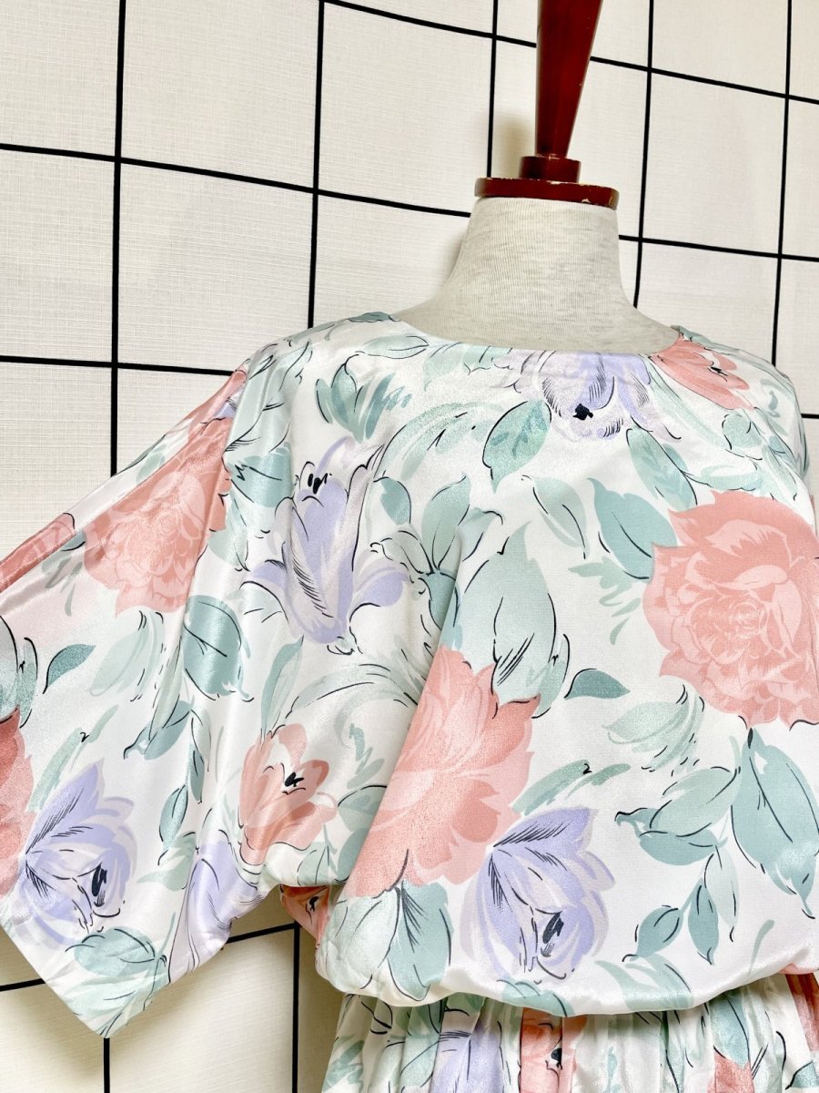 画像6: 花柄 ドルマンスリーブ ウエストゴム レトロ USA古着 ヴィンテージワンピース (6)