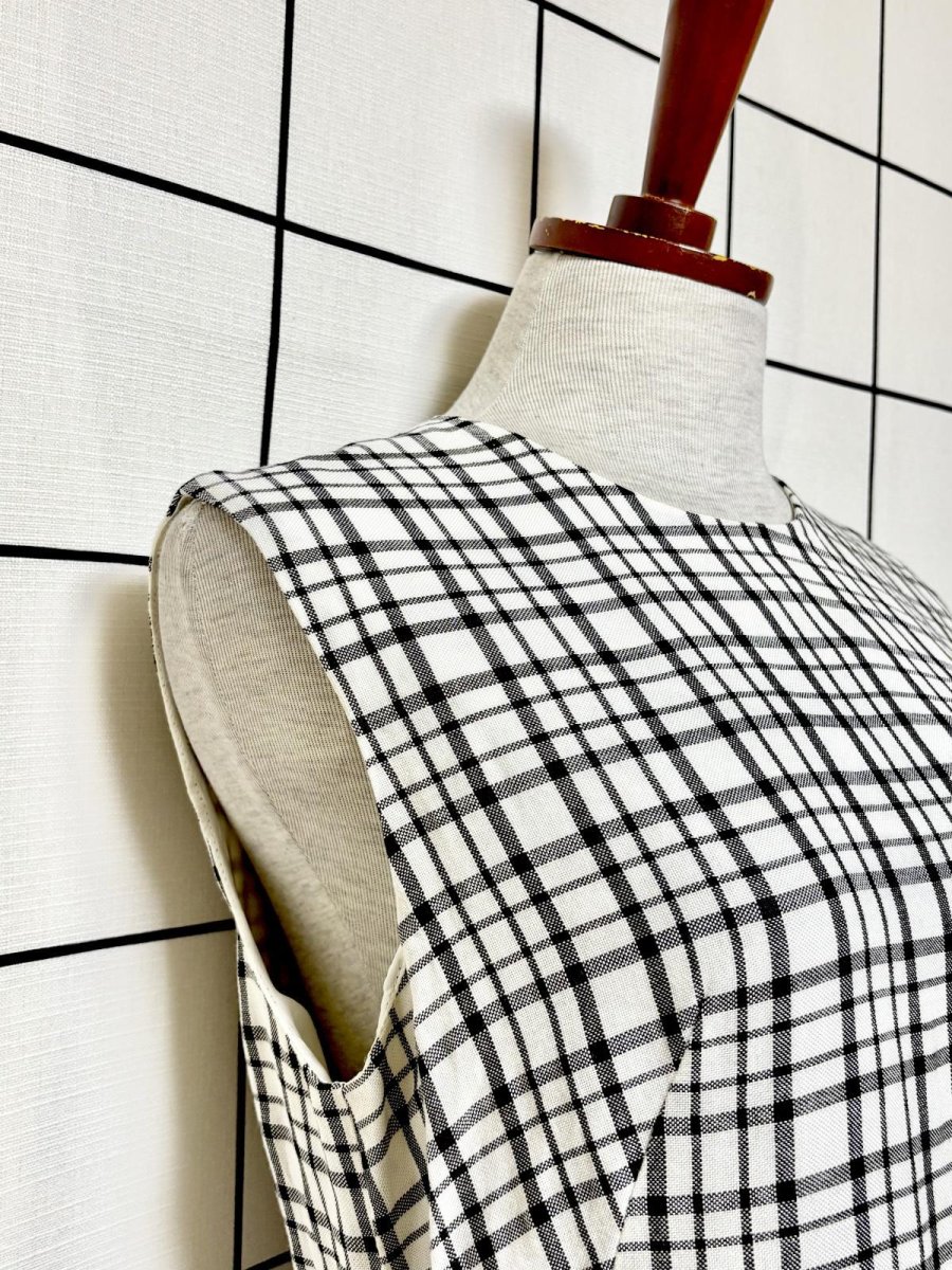 画像7: チェック柄 モノクロ レトロ USA古着 ノースリーブ ヴィンテージワンピース (7)