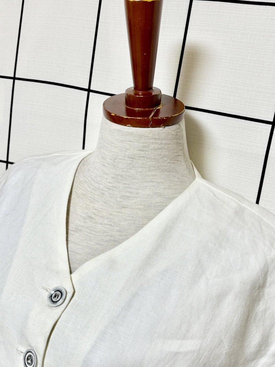 画像5: 西ドイツ製 リネン マルチカラー モノトーン 前開き レトロ ヨーロッパ古着 ヴィンテージワンピース (5)