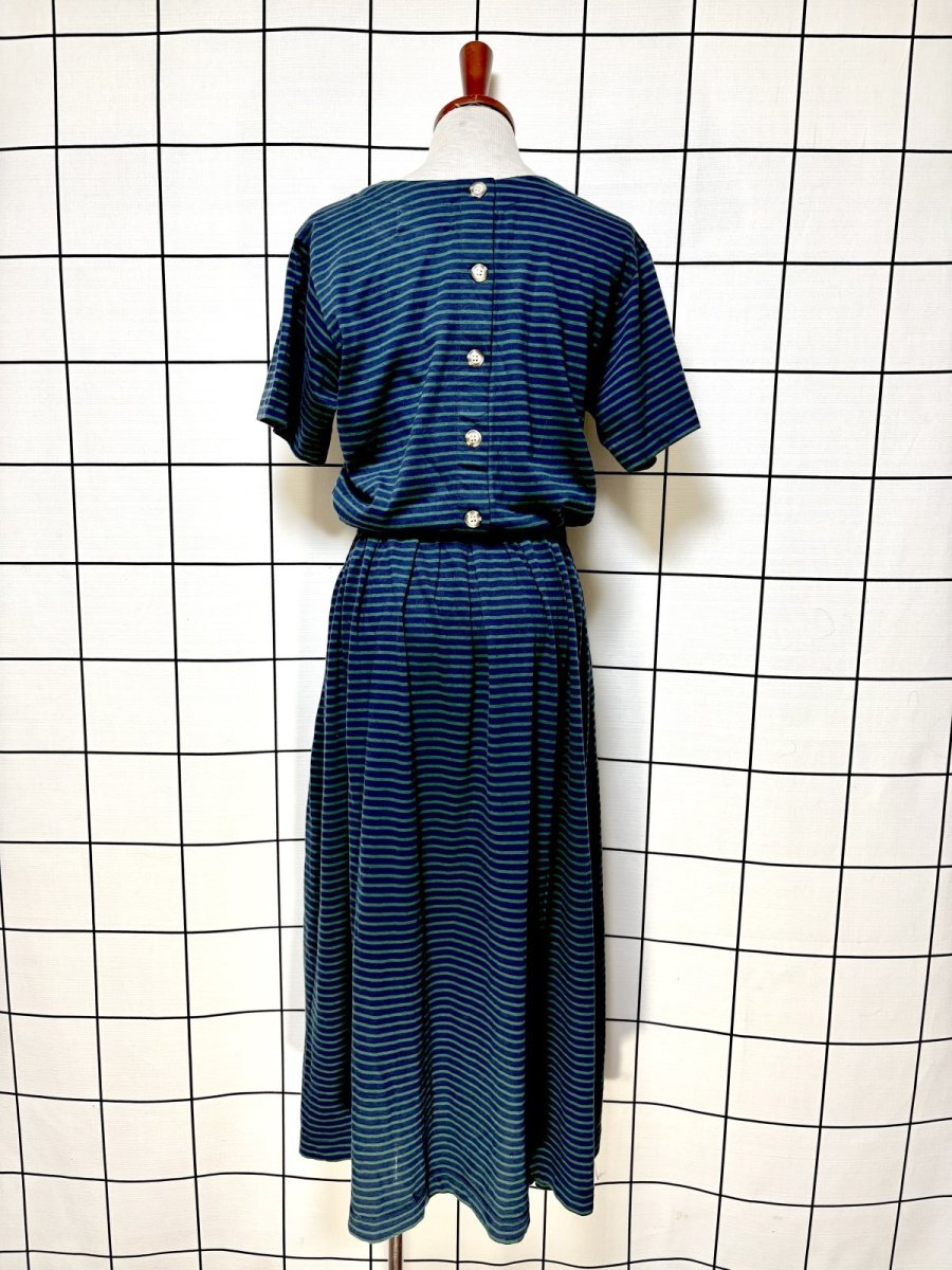 画像2: ボーダー ウエストゴム レトロ USA古着 ヴィンテージワンピース (2)