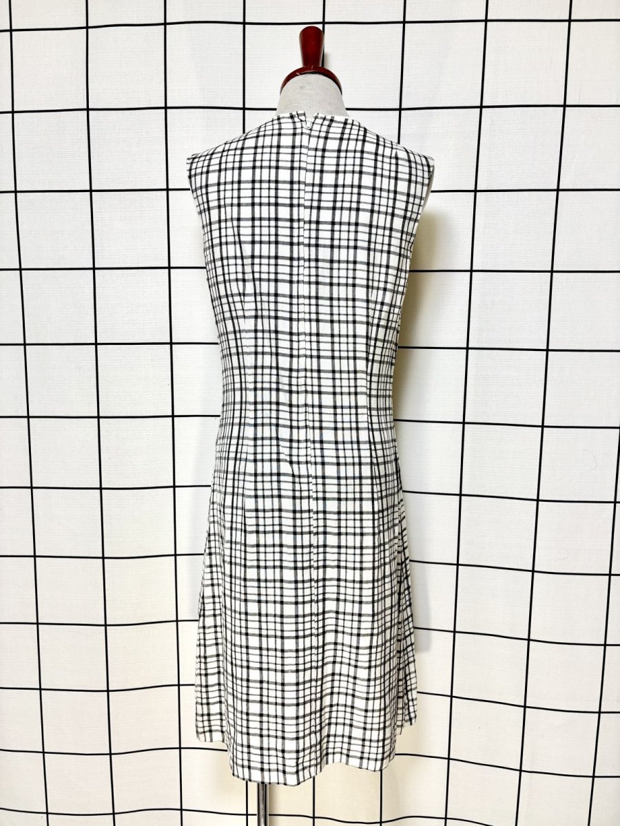 画像3: チェック柄 モノクロ レトロ USA古着 ノースリーブ ヴィンテージワンピース (3)