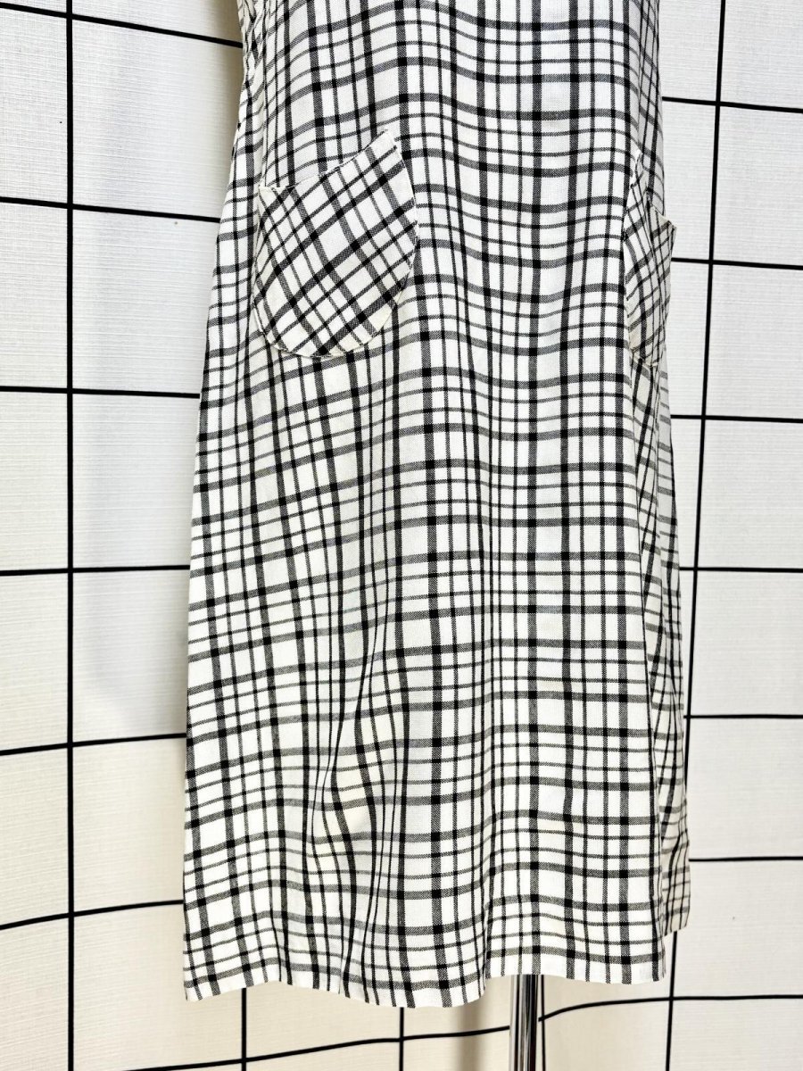 画像9: チェック柄 モノクロ レトロ USA古着 ノースリーブ ヴィンテージワンピース (9)