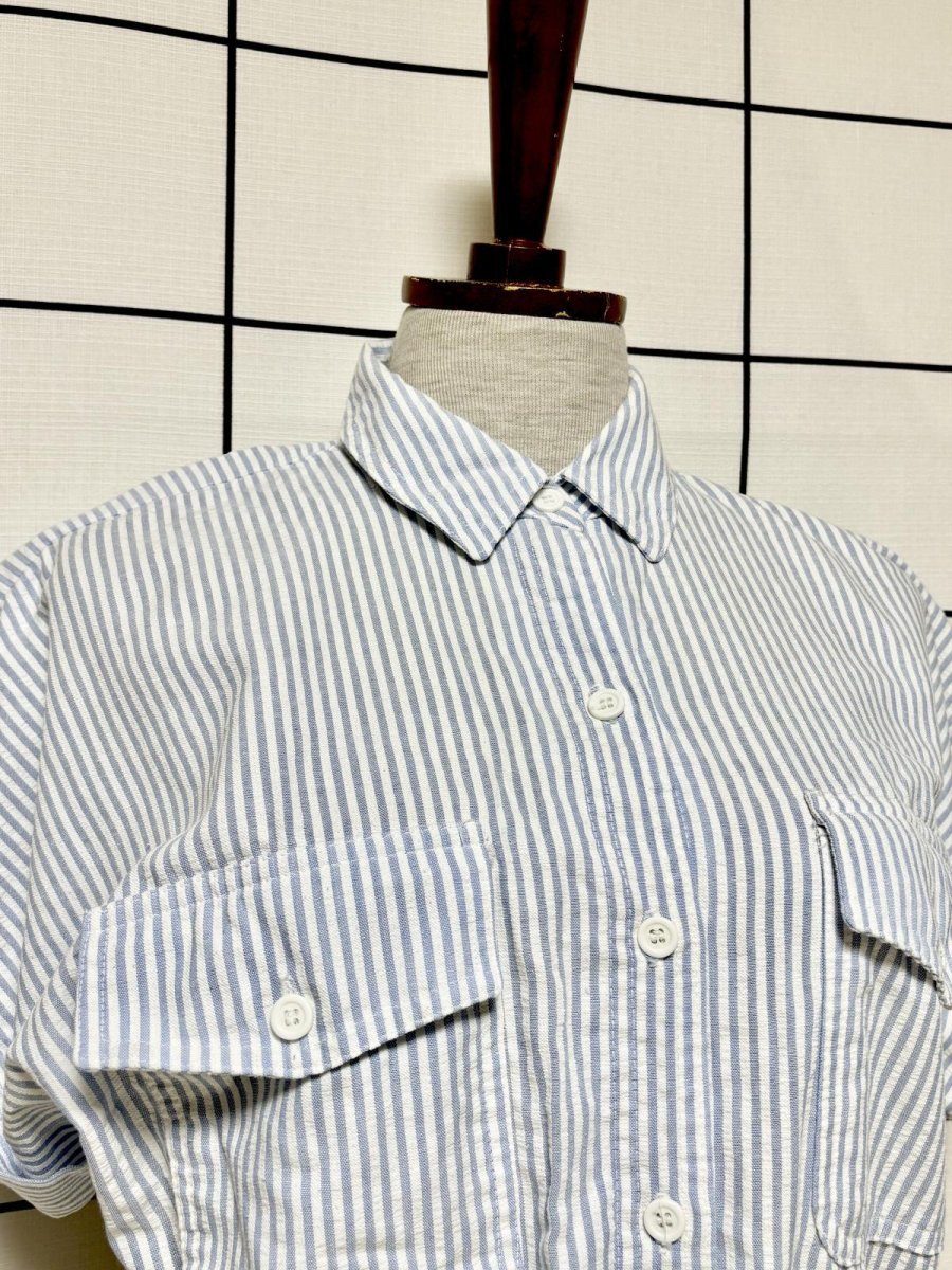 画像4: ベルトセット 爽やかストライプ  前開き レトロ USA古着 ヴィンテージワンピース (4)