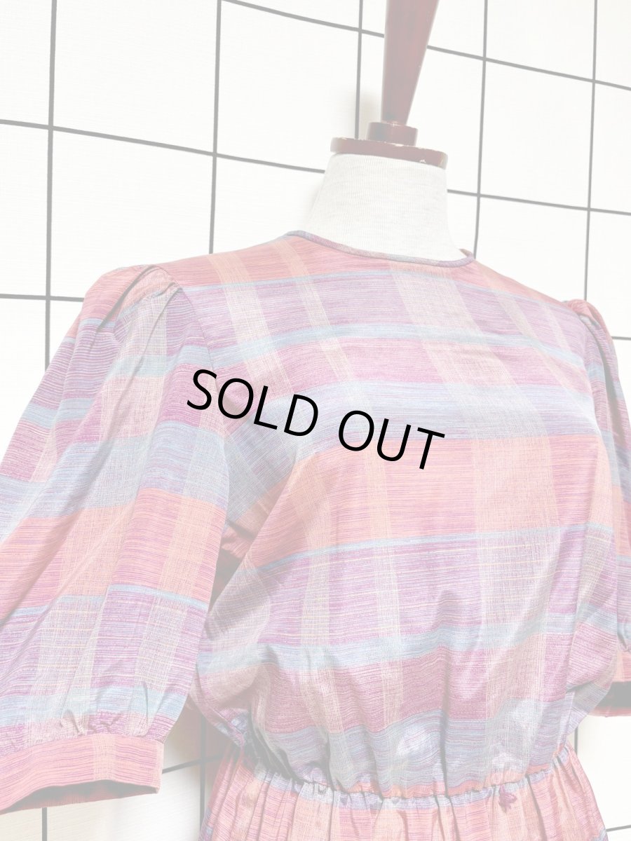 画像7: チェック柄 パフスリーブ ウエストゴム レトロ USA古着 ヴィンテージワンピース (7)