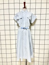 画像1: ベルトセット 爽やかストライプ  前開き レトロ USA古着 ヴィンテージワンピース (1)
