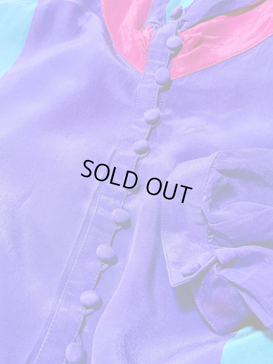 画像11: クレイジーカラー ハイネック ドルマンスリーブ ウエストゴム レトロ USA古着 ヴィンテージワンピース (11)