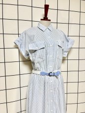 画像3: ベルトセット 爽やかストライプ  前開き レトロ USA古着 ヴィンテージワンピース (3)