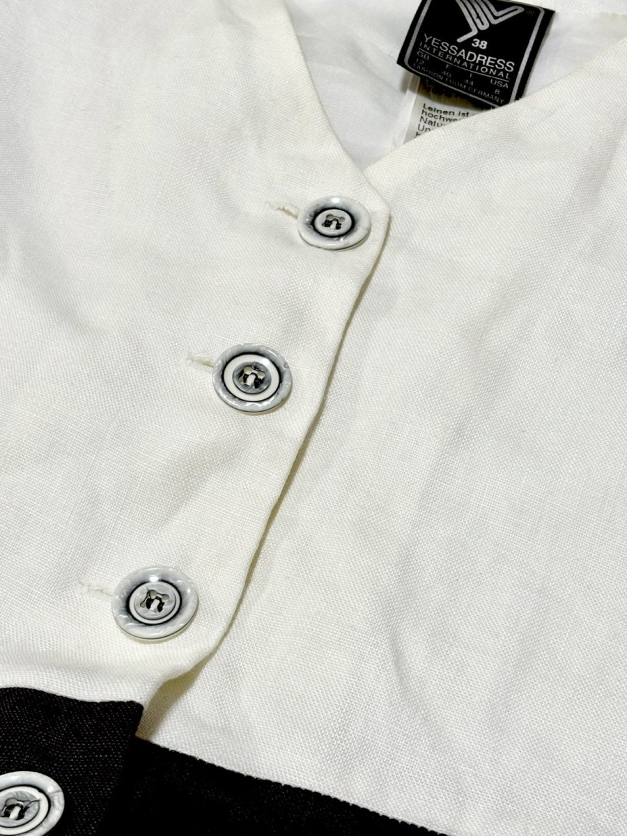 画像12: 西ドイツ製 リネン マルチカラー モノトーン 前開き レトロ ヨーロッパ古着 ヴィンテージワンピース (12)