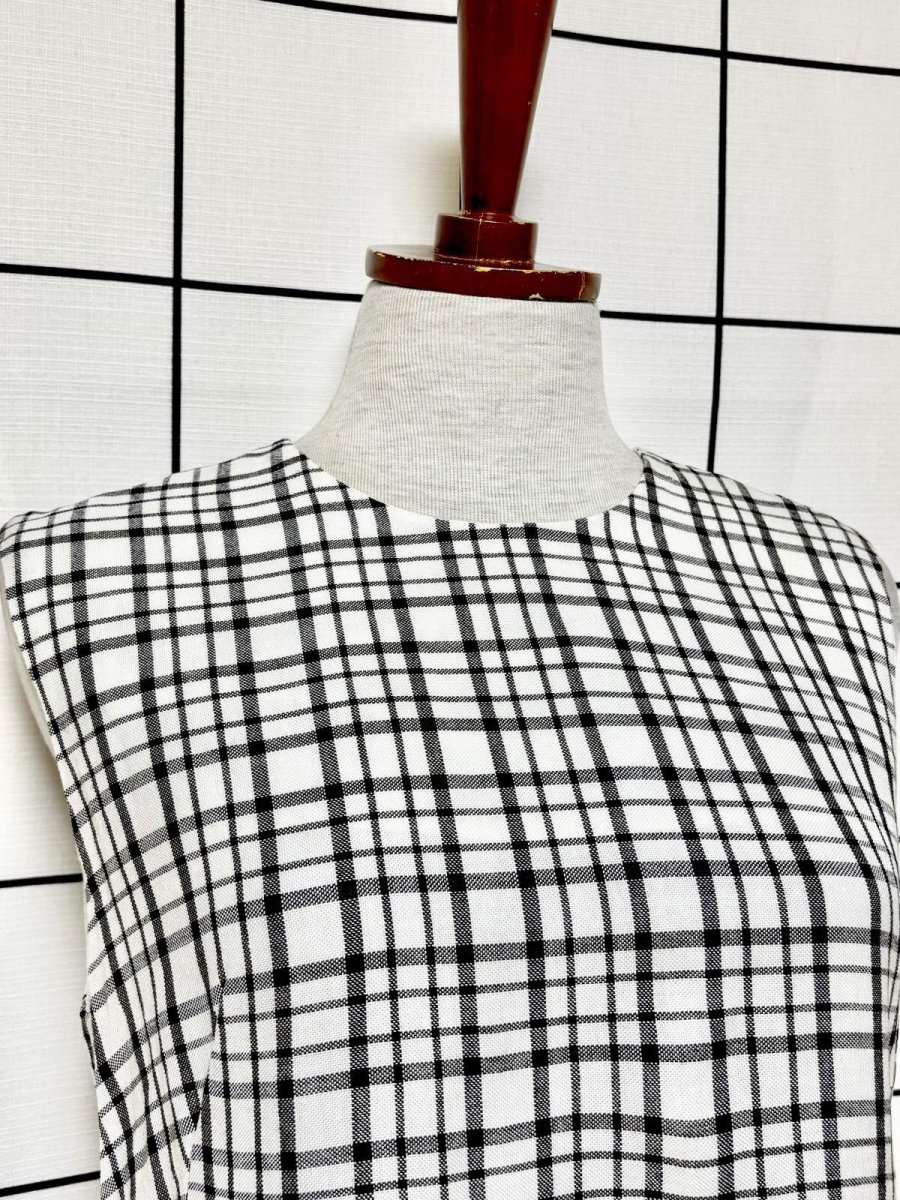 画像6: チェック柄 モノクロ レトロ USA古着 ノースリーブ ヴィンテージワンピース (6)