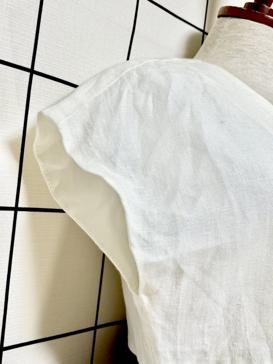 画像8: 西ドイツ製 リネン マルチカラー モノトーン 前開き レトロ ヨーロッパ古着 ヴィンテージワンピース (8)