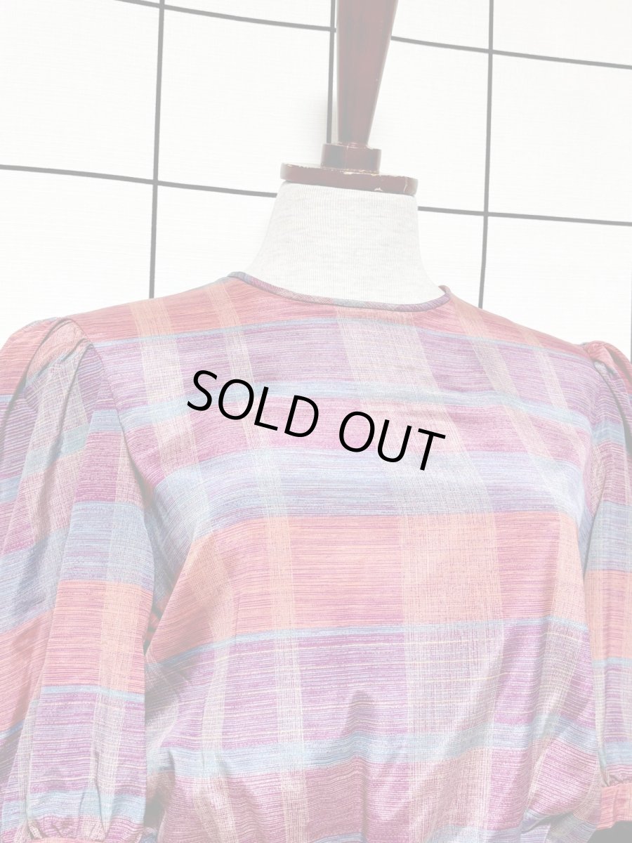 画像6: チェック柄 パフスリーブ ウエストゴム レトロ USA古着 ヴィンテージワンピース (6)