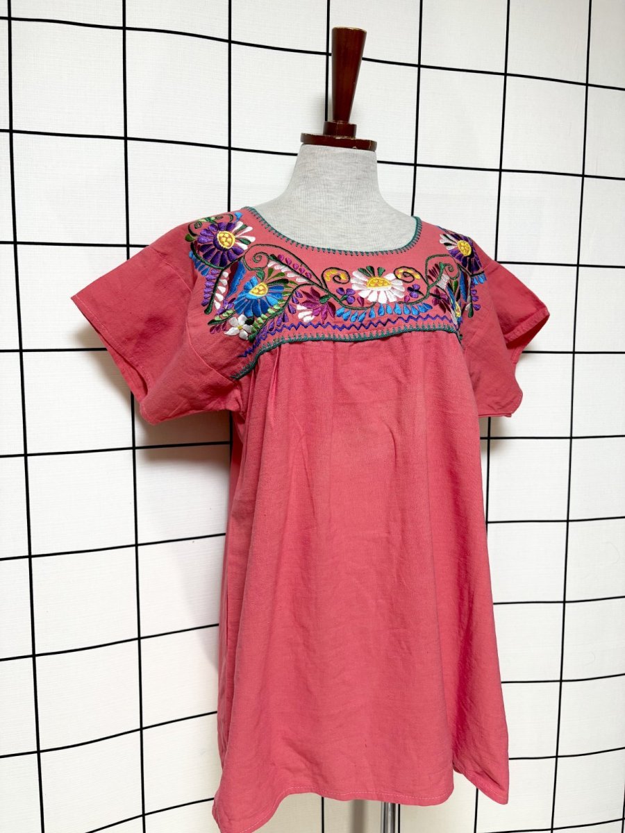 画像4: メキシカンお花刺繍 カラフルステッチ フォークロア レトロ USA古着 ヴィンテージ刺繍トップス (4)