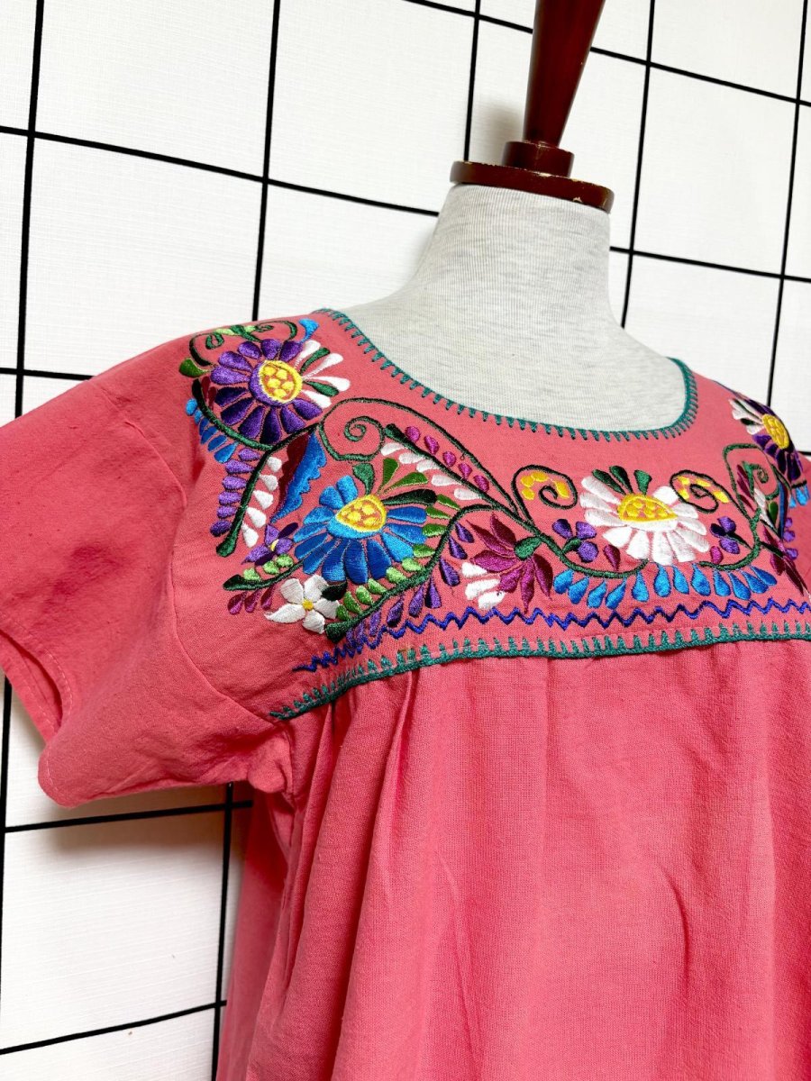 画像6: メキシカンお花刺繍 カラフルステッチ フォークロア レトロ USA古着 ヴィンテージ刺繍トップス (6)