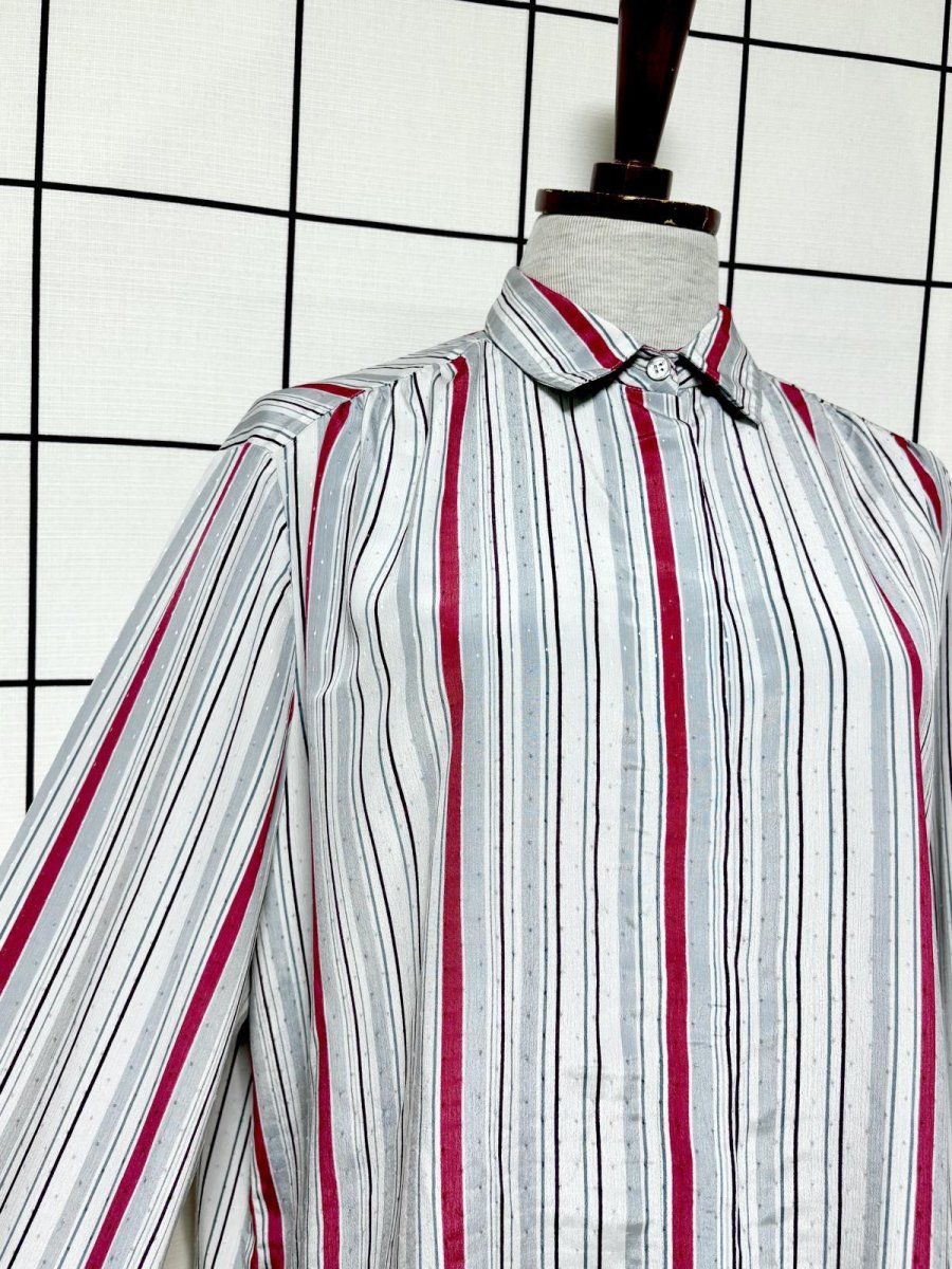 画像6: ストライプ ピンドット織り レトロ USA古着 長袖 シャツ ヴィンテージブラウス (6)