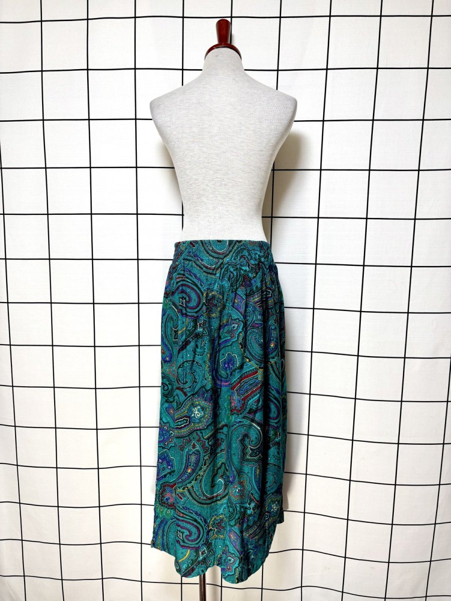 画像4: ペイズリー グリーン ウエストゴム レトロ USA古着 ヴィンテージスカート (4)