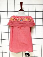 画像1: メキシカン刺繍 レース フォークロア レトロ 古着 メキシコ製 ヴィンテージ刺繍ブラウス (1)