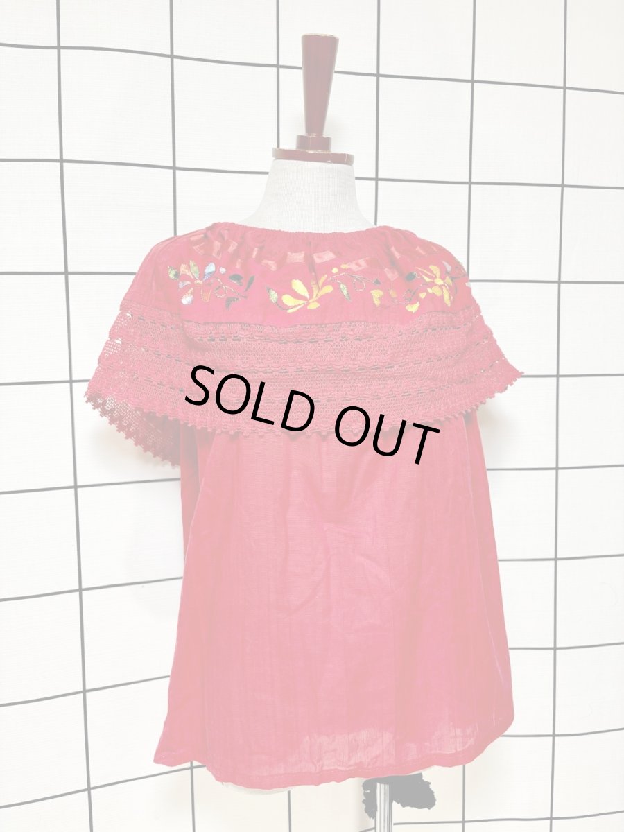 画像3: メキシカン刺繍 レース フォークロア レトロ 古着 メキシコ製 ヴィンテージ刺繍ブラウス (3)