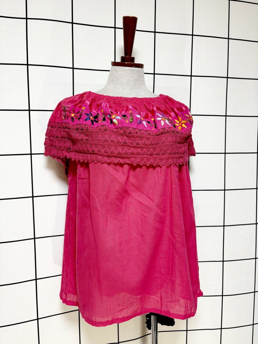 画像3: メキシカン刺繍 レース フォークロア レトロ 古着 メキシコ製 ヴィンテージ刺繍ブラウス (3)