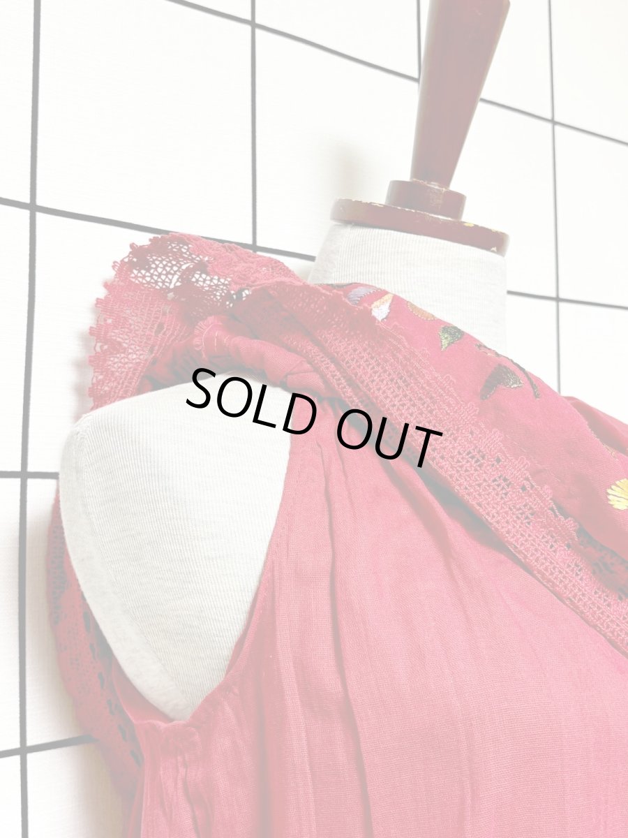 画像6: メキシカン刺繍 レース フォークロア レトロ 古着 メキシコ製 ヴィンテージ刺繍ブラウス (6)