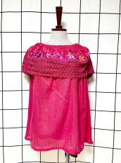 画像1: メキシカン刺繍 レース フォークロア レトロ 古着 メキシコ製 ヴィンテージ刺繍ブラウス (1)