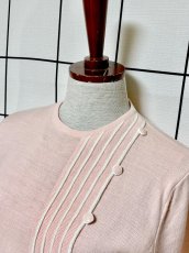 画像4: ニット アシンメトリー ストライプ プリーツ 半袖 レトロ ヨーロッパ古着 ヴィンテージワンピース  (4)