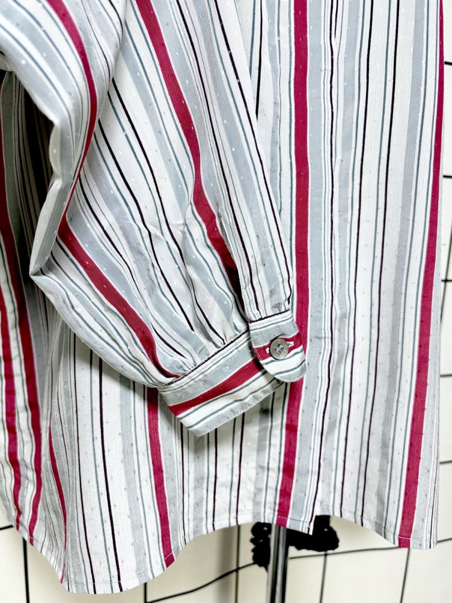 画像7: ストライプ ピンドット織り レトロ USA古着 長袖 シャツ ヴィンテージブラウス (7)