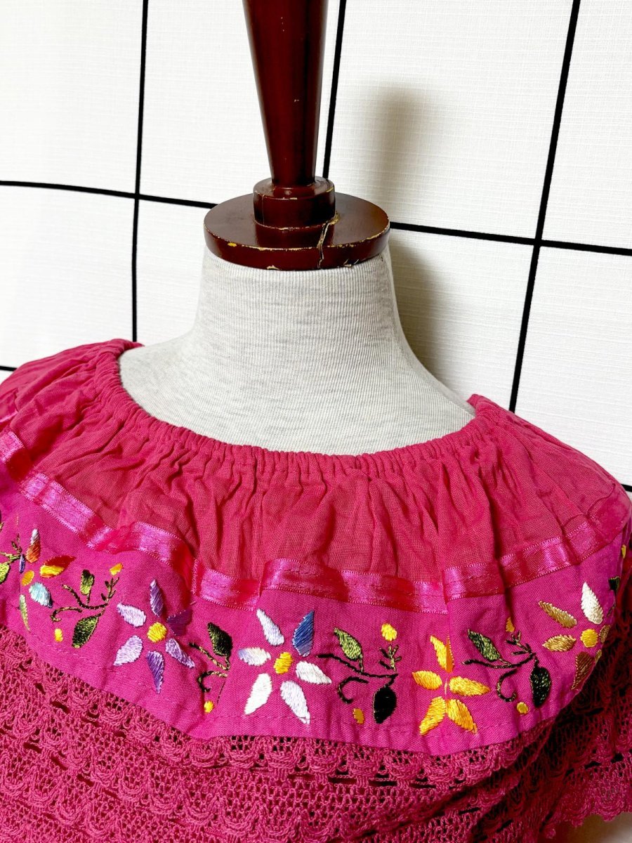画像4: メキシカン刺繍 レース フォークロア レトロ 古着 メキシコ製 ヴィンテージ刺繍ブラウス (4)