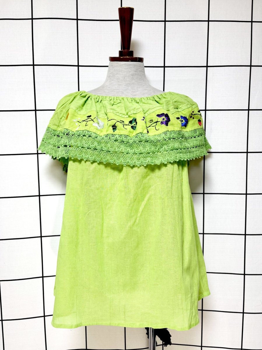 画像1: メキシカン刺繍 レース フォークロア レトロ 古着 ヴィンテージ刺繍ブラウス (1)