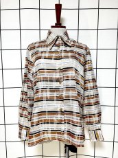 画像1: フランス製 ボーダー レトロ ヨーロッパ古着 シャツ ヴィンテージブラウス (1)