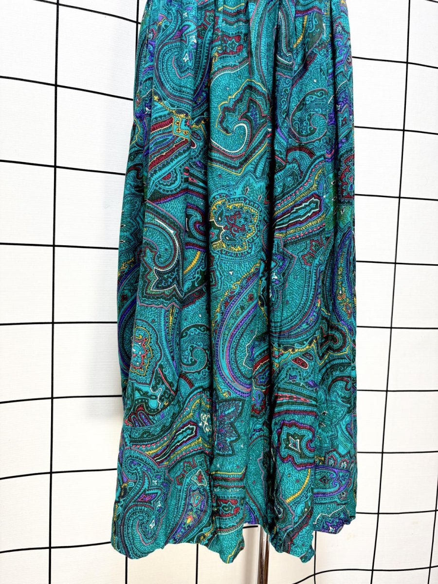 画像2: ペイズリー グリーン ウエストゴム レトロ USA古着 ヴィンテージスカート (2)