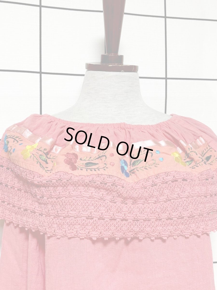 画像5: メキシカン刺繍 レース フォークロア レトロ 古着 メキシコ製 ヴィンテージ刺繍ブラウス (5)