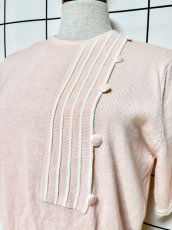 画像5: ニット アシンメトリー ストライプ プリーツ 半袖 レトロ ヨーロッパ古着 ヴィンテージワンピース  (5)