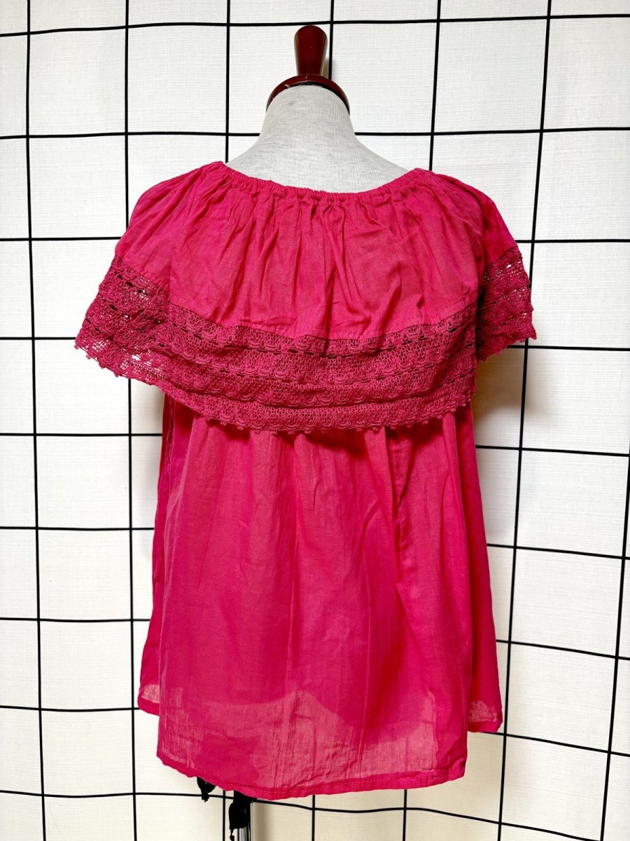 画像2: メキシカン刺繍 レース フォークロア レトロ 古着 メキシコ製 ヴィンテージ刺繍ブラウス (2)