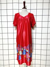 画像1: ドット 花柄 レッド レトロ USA古着 ヴィンテージワンピース (1)