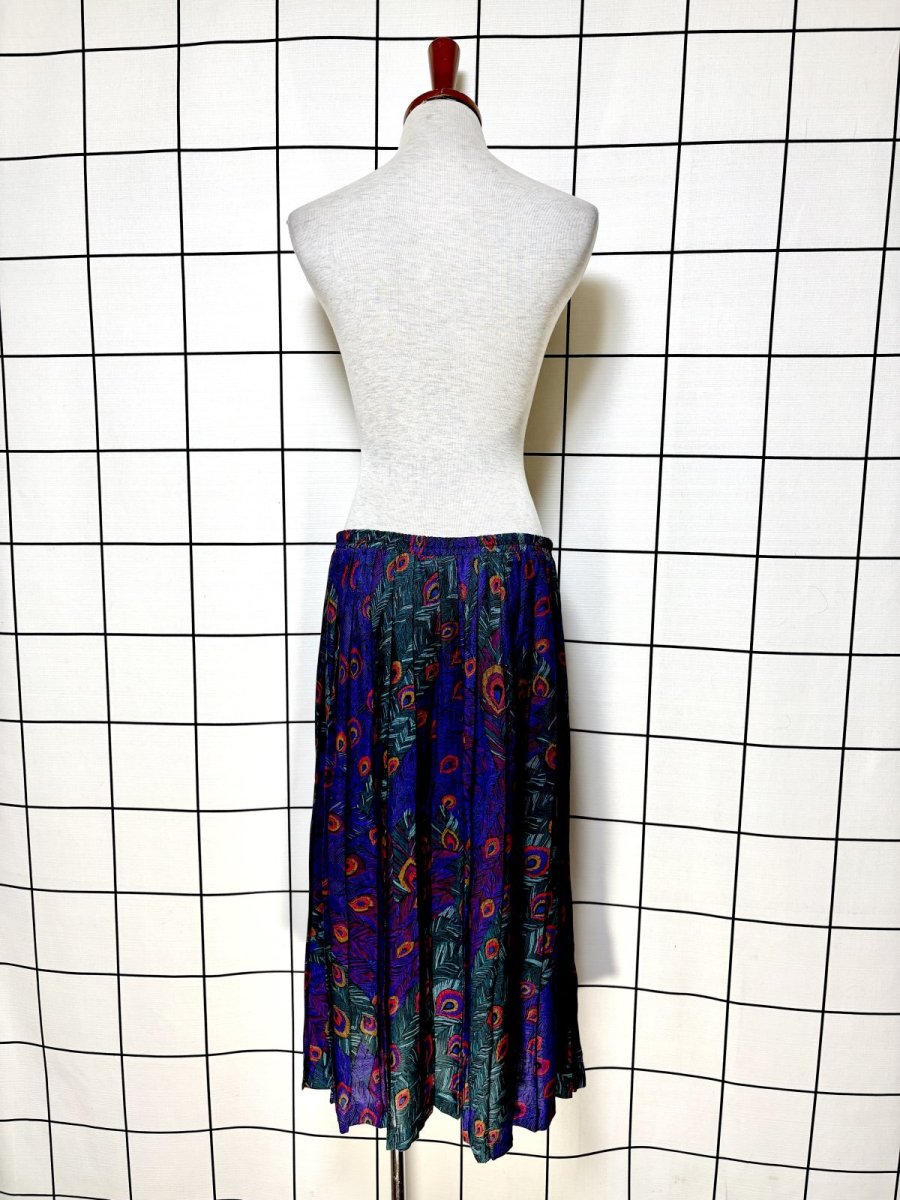 画像4: プリーツ 羽根柄 ウエストゴム レトロ USA古着 ヴィンテージスカート (4)