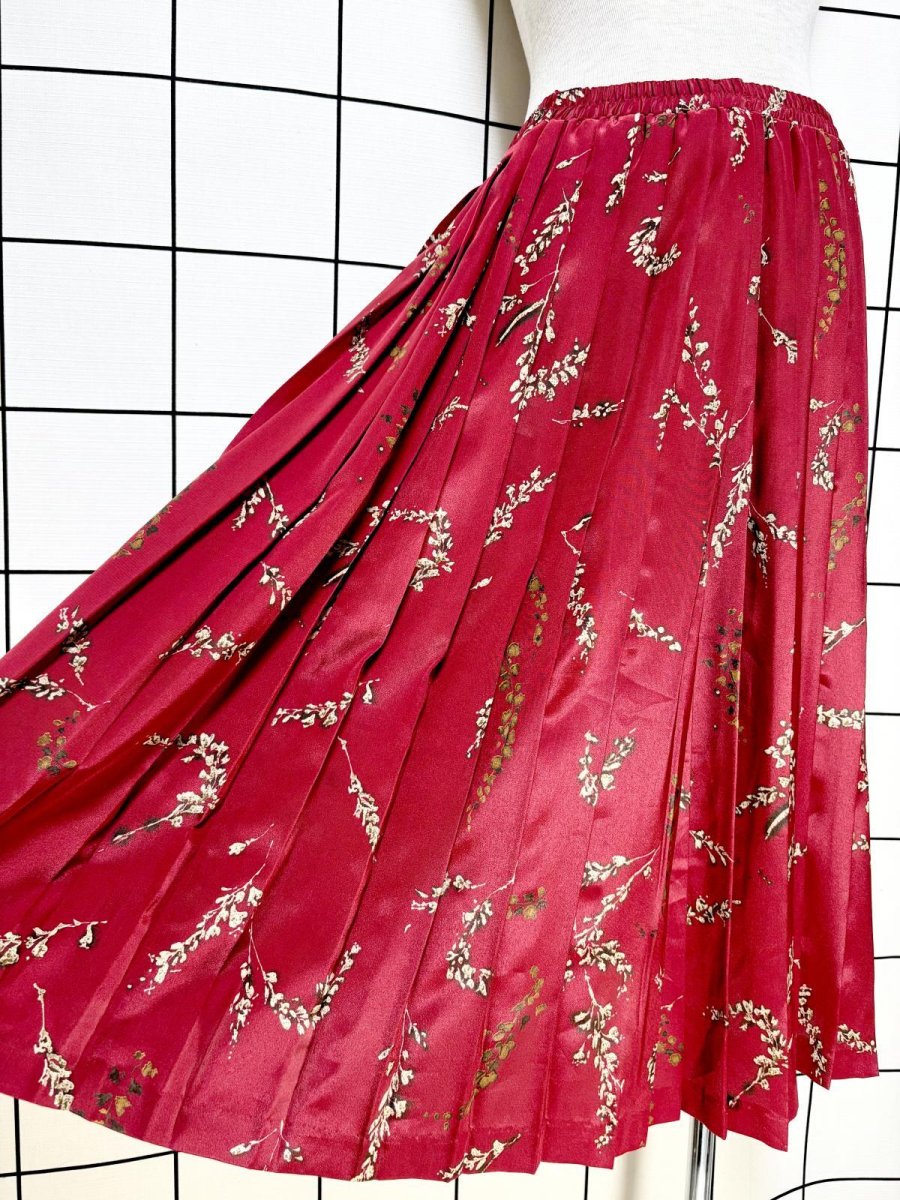 画像3: プリーツ レッド ウエストゴム レトロ Guatemala 古着 ヴィンテージスカート (3)