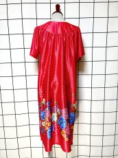 画像2: ドット 花柄 レッド レトロ USA古着 ヴィンテージワンピース (2)