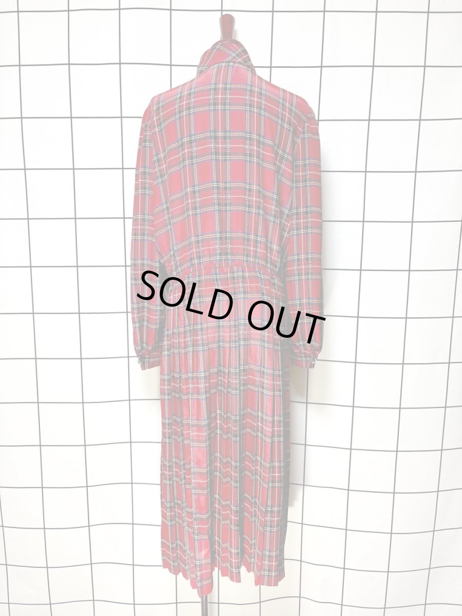 画像2: トラッドガーリー チェック プリーツ切替 ウエストゴム レトロ USA古着 ヴィンテージワンピース (2)